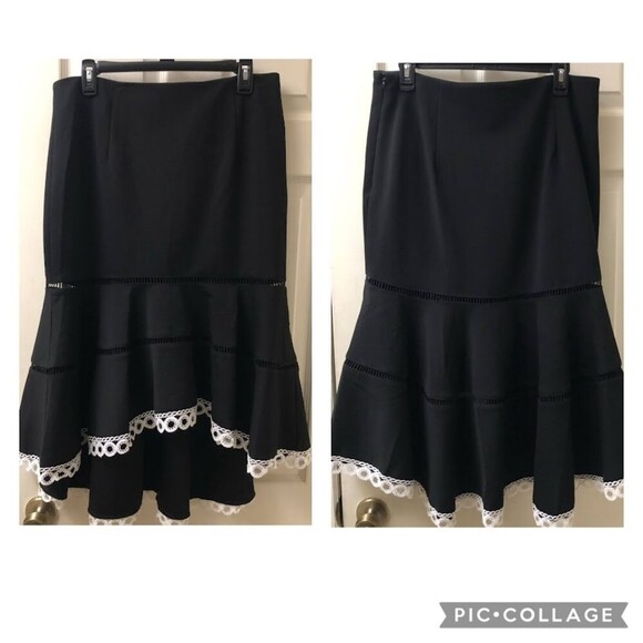Vintage Boston Proper Women's Black High Low Skirt With Lace Hem Size Medium - Picture 3 of 10
